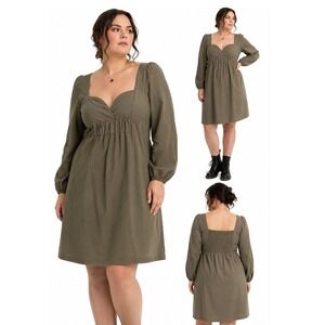 NWT COS 12 Olive Green Puff Sleeve Dress Understated Academia Fall Minimalist